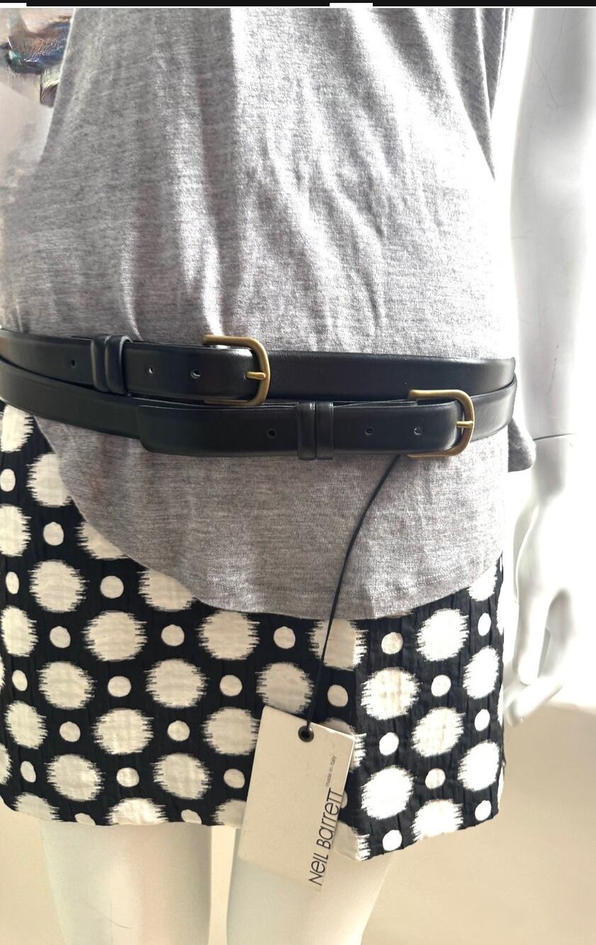 Men's Neil Barrett NWT Black Double Buckle Leather Belt Large Made in Italy